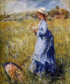  flowers - woman gathering flowers Pierre Auguste Renoir